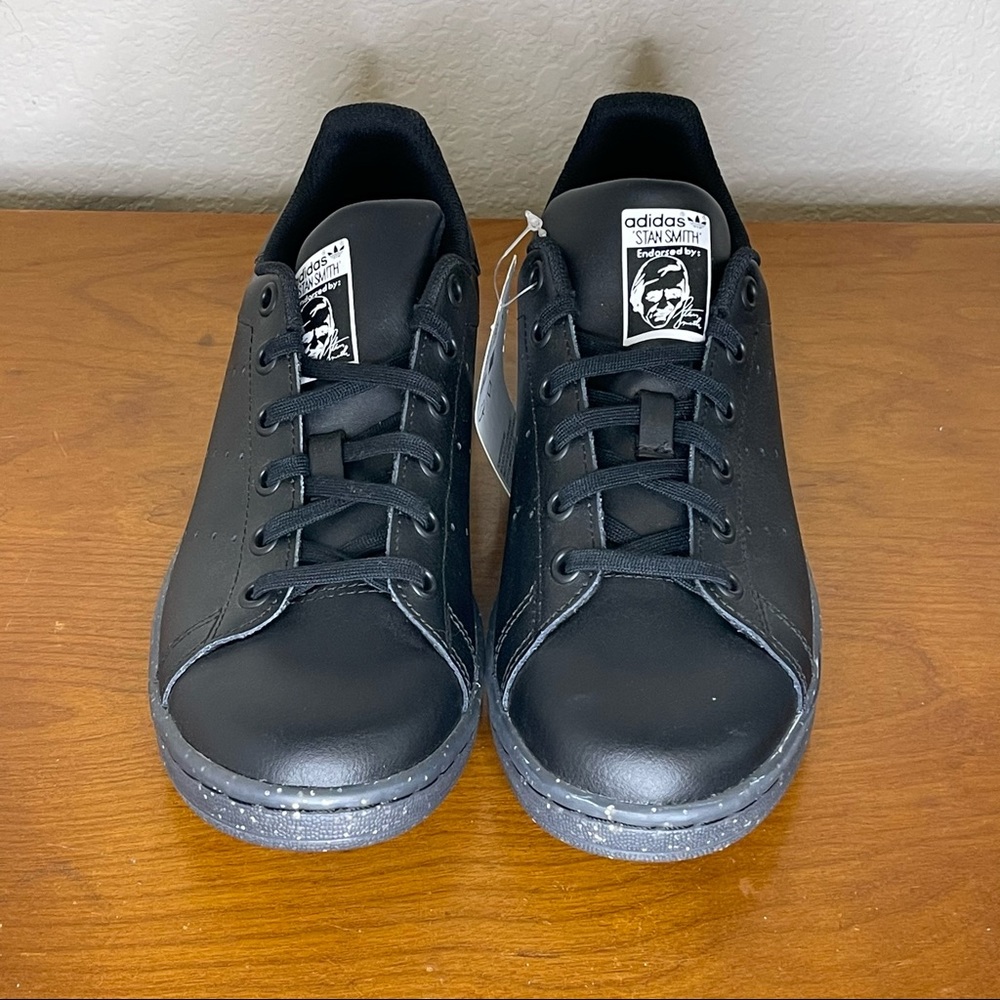 Adidas Originals Stan Smith J Black Leather Sneakers Kid's Size 5 EE7575 - Picture 2 of 6